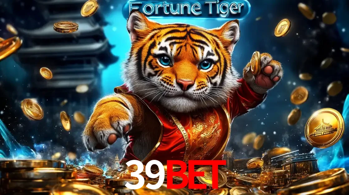 Imagem promocional do jogo de slot Fortune Tiger, com um tigre majestoso em traje tradicional cercado por uma fortuna em moedas de ouro, disponível agora no cassino 39bet.